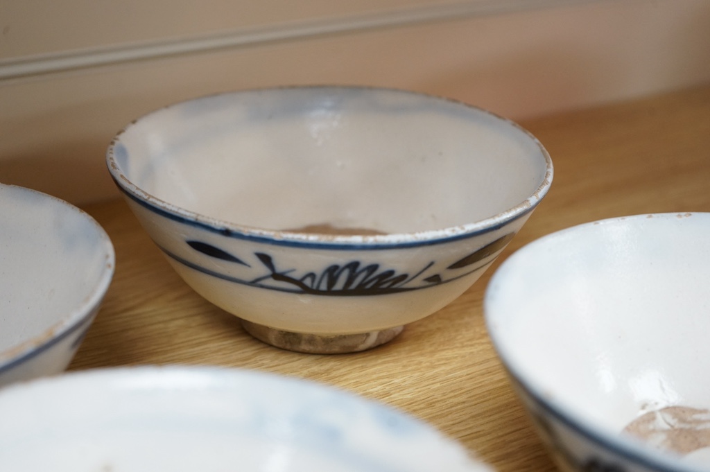 A set of four swatow blue and white pottery bowls, 17cm diameter. Condition - fair